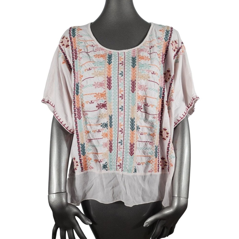 Johnny Was Embroidered Shirt Top Cotton Blouse Summer Small